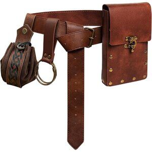 Steampunk 2 Brown Leather Belt Pouch Waist Bag Medieval Phone Holder CosplayX